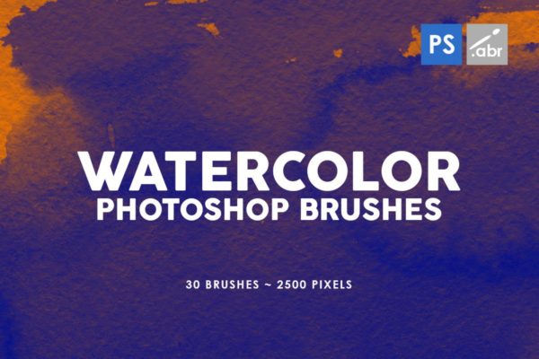 30款水彩绘画手工制作纹理肌理PS笔刷v2 30 Watercolor Texture Photoshop Brushes Vol. 2