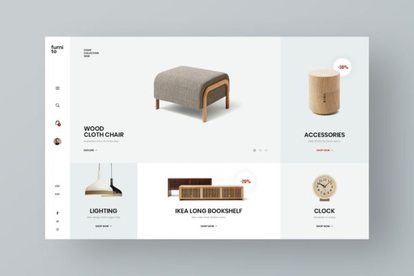 欧式家具网上商城网站UI界面设计套件 Furnito &#8211; Minimal Furniture Store