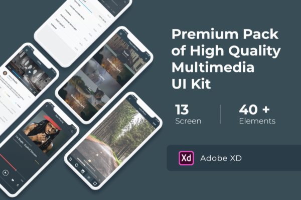 多媒体娱乐主题APP应用UI设计套件XD模板 Multimedia and Entertaintment UI KIT for XD