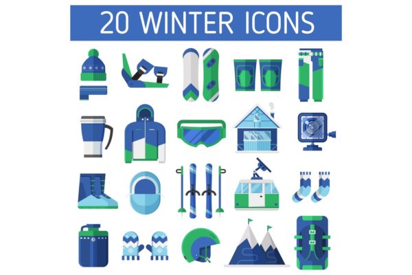 冬天滑雪体育运动主题矢量图标素材 Winter Ski Resort Icons