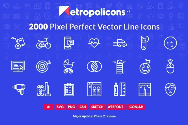 2000枚完美像素线条矢量图标 2000 Line Icons Set Metropolicons