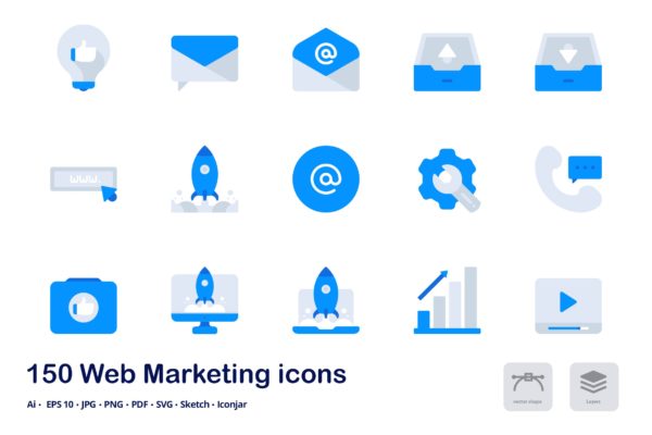 150枚网站营销双色调扁平化图标素材 Web Marketing Accent Duo Tone Flat Icons