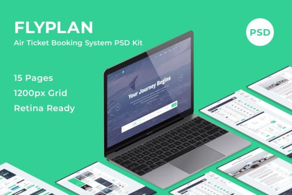 机票在线预订系统PSD网站模板 FlyPlan &#8211; Air Ticket Booking System PSD Kit