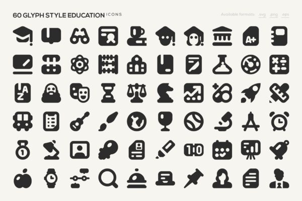 60枚教育主题字体图标素材 60 Glyph Style Education Icons