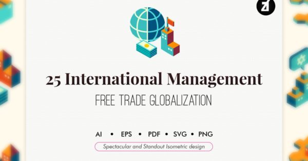25枚国际管理主题等距图标素材 25 International management isometric elements