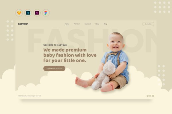 婴儿儿童电商网站着陆页设计素材中国精选模板 DailyUI.V18 &#8211; Baby eCommerce Fashion Web Landing