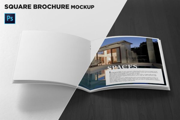 方形画册产品手册内页前视图样机素材天下精选 Square Brochure Open Pages Mockup Front View