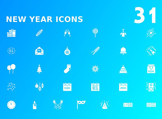 16种风格多尺寸的新年矢量图标合辑