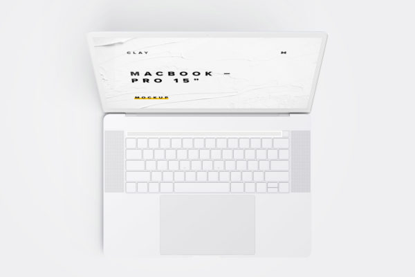 MacBook Pro笔记本电脑屏幕界面设计预览顶视图样机 Clay MacBook Pro 15&quot; with Touch Bar, Top View Mockup