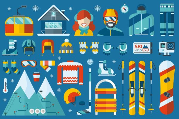 冬季运动主题扁平化矢量16素材精选图标 Winter Sports Flat Icons