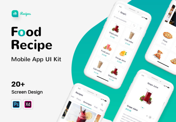 16设计网下午茶：美食送餐相关的 App UI Kit 套装下载[PSD,XD]