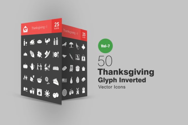 50个感恩节字形反转矢量图标素材 50 Thanksgiving Glyph Inverted Icons