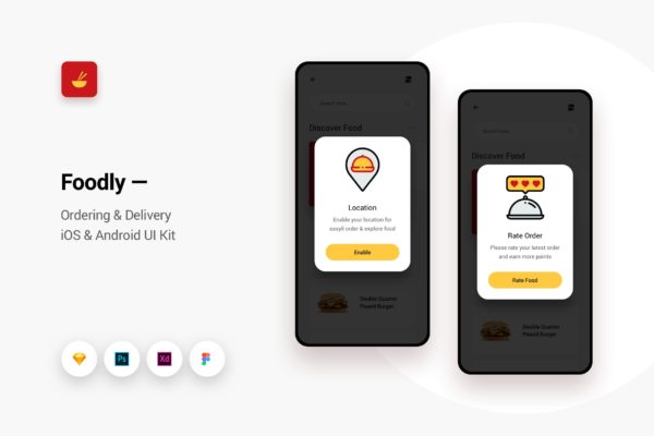 在线订餐&amp;外卖配送APP应用UI设计16设计网精选模板v10 Foodly &#8211; Ordering Delivery iOS &amp; Android UI