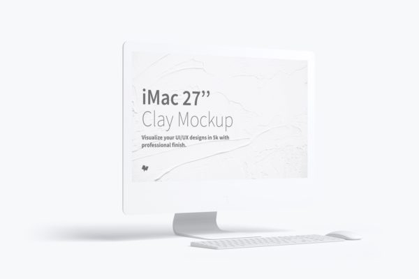 27寸苹果一体机iMac屏幕界面设计左视图样机 Clay iMac 27” Mockup, Left View