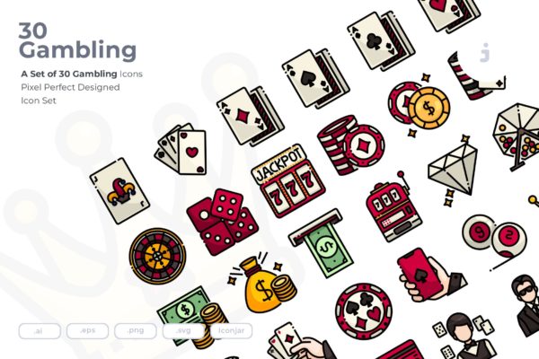 30枚赌博&amp;博彩主题矢量填充色16设计素材网精选图标 30 Gambling Icons