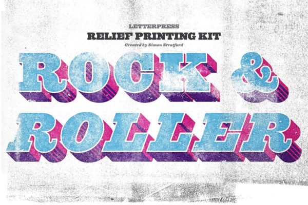 怀旧凸版墨水印刷风格纹理PS图层样式 Rock and Roller Letterpress Kit