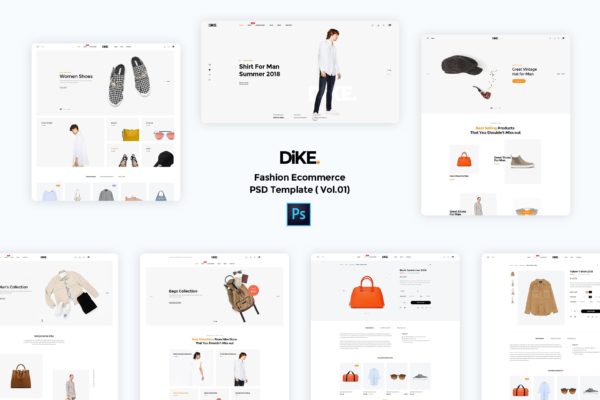 简约时尚电商网站平台PSD模板v1 Dike-Fashion Ecommerce PSD Template ( Vol.01)
