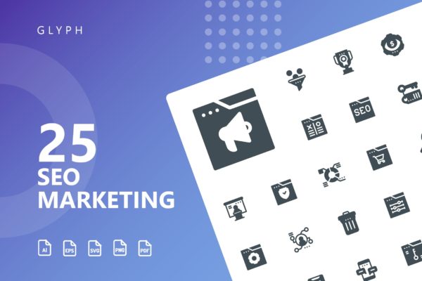 25枚SEO搜索引擎优化营销矢量字体16素材精选图标v2 SEO Marketing Glyph Icons