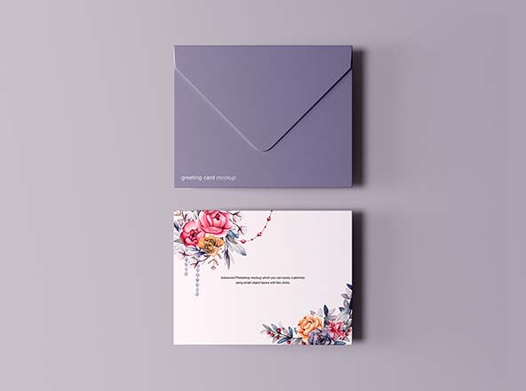 贺卡&amp;信封设计效果图样机16设计网精选模板 Greeting Card with Envelope Mockup