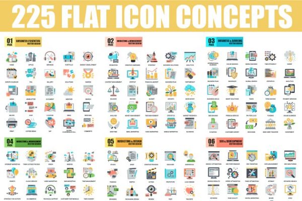 扁平风格概念图标模板 Pack Flat Icons