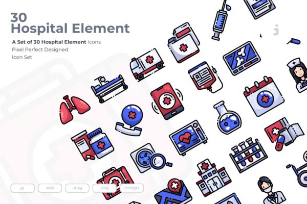 30枚医院医疗主题元素矢量图标 30 Hospital Element Icons