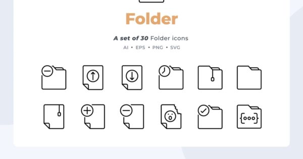 30枚文件夹和文档主题图标素材 Basic line &#8211; 30 Folder and Document Icons