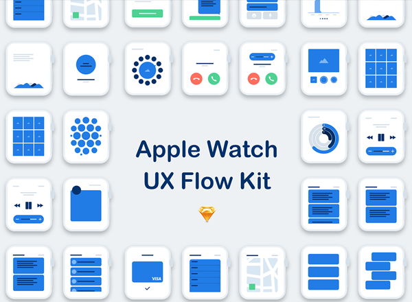 Apple Watch 应用界面设计素材包 Apple Watch UX Flow Kit [for Sketch]