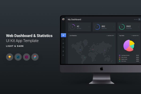网站运营数据统计分析后台UI界面设计模板 Web Dashboard &amp; Statistics UI Kit App Template 7