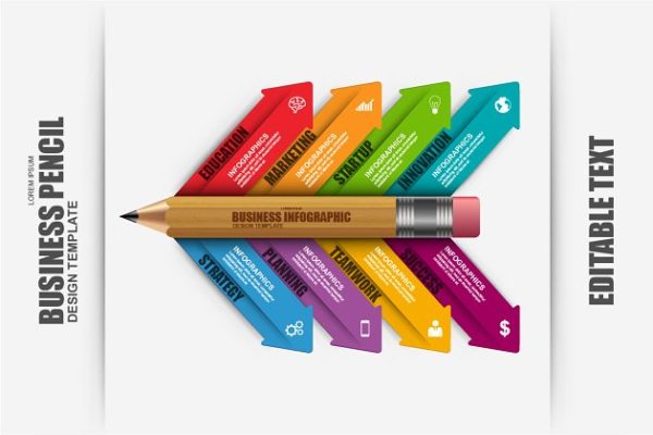 企业幻灯片设计铅笔信息图表设计元素 Business Pencil Infographic Elements
