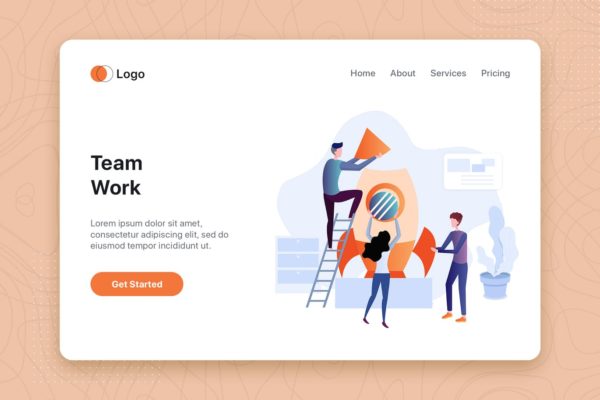 团队协作主题网站首页设计概念插画 Team Work flat concept for Landing page