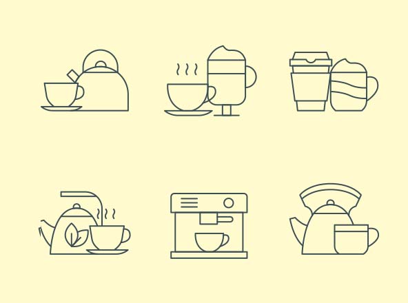 咖啡&amp;茶文化主题矢量线性16图库精选图标 Coffee and Tea Vector Icons