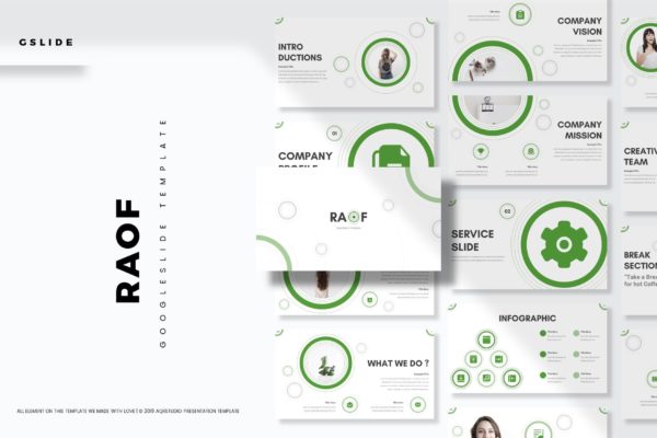 创意圆形图形公司简介谷歌幻灯片模板 RAOF &#8211; Google Slides Template
