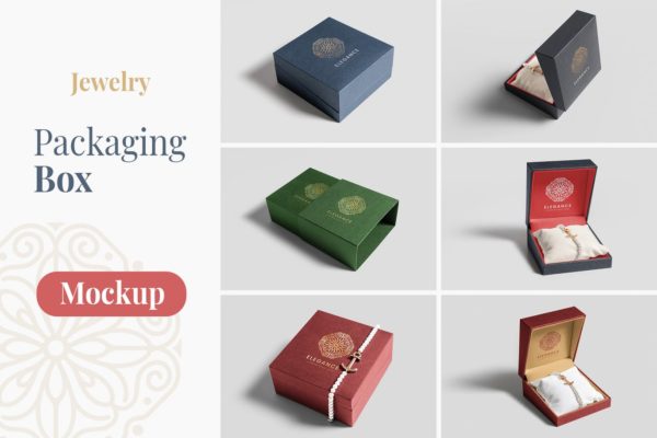 珠宝包装盒设计图素材天下精选模板 Jewelry Packaging Box Mockups
