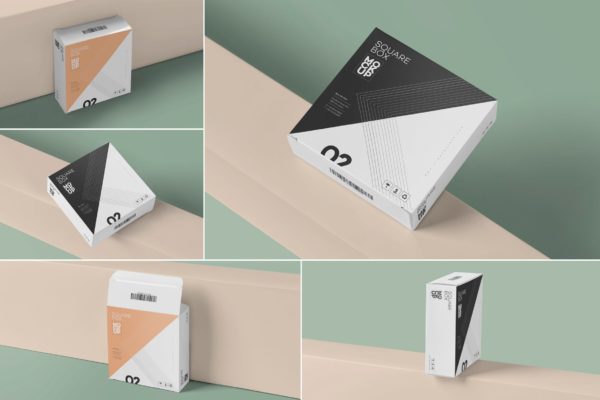 扁平方形产品包装盒设计图素材中国精选 Square Shaped Slim Box Mockups