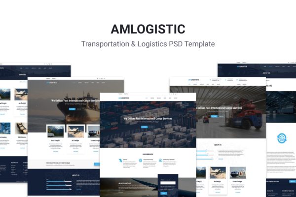 物流运输企业官网设计PSD模板 Amlogistic | Transportation &amp; Logistics PSD Templa