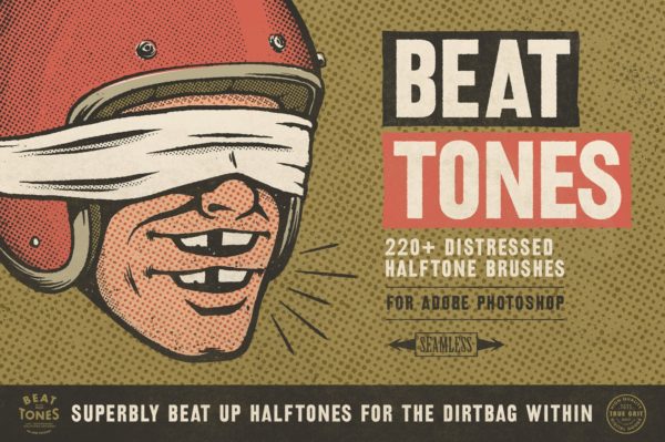超过220种效果的半色调PS笔刷合集 BEAT TONES: Beat Up Halftone Brushes