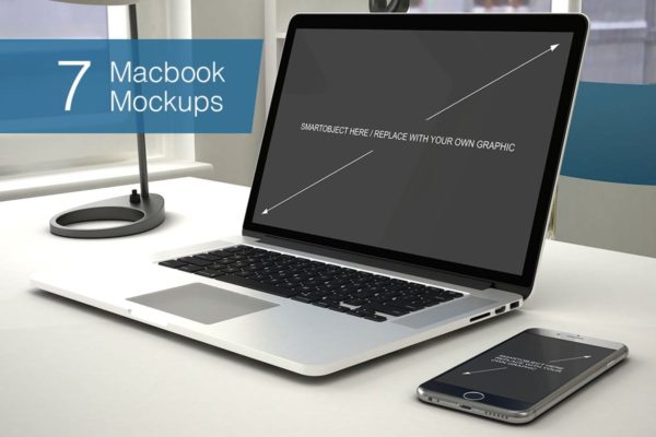 苹果笔记本电脑样机展示模板 Laptop Mockup &#8211; 7 Poses