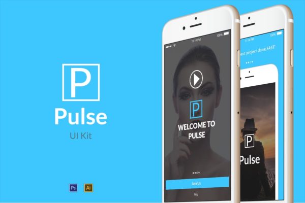 博客资讯/电商/视频多用途APP应用设计UI套件[PSD&amp;AI] Pulse UI Kit