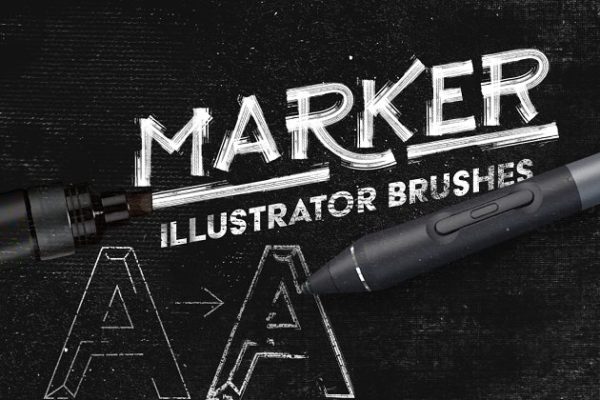 绘画马克笔记号笔AI画笔笔刷 Marker Illustrator Brushes