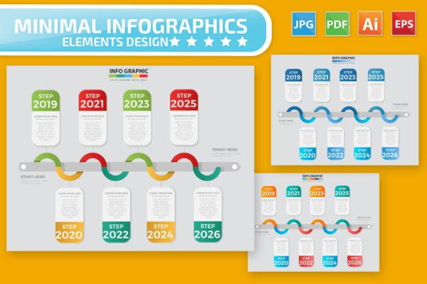 信息图表之里程碑大事记图形设计素材 Timeline Infographics design