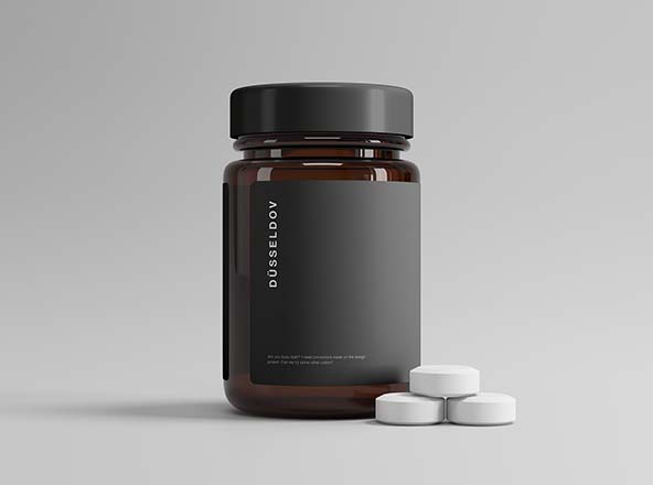 塑料药瓶外观设计展示16设计网精选模板 Medicine Bottle with Pills Mockup