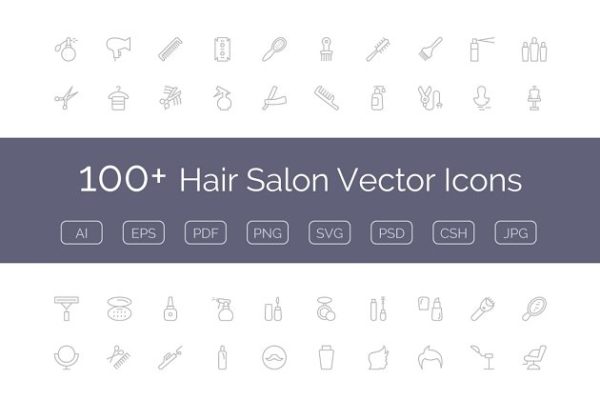 100+美发沙龙主题工具矢量图标 100+ Hair Salon Vector Icons