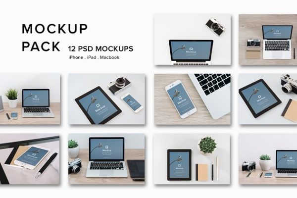 12款苹果笔记本&amp;平板样机模板 Mockup Pack &#8211; 12 PSDs
