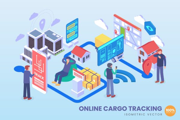 在线货物跟踪主题等距矢量16设计网精选概念插画 Isometric Online Cargo Tracking Vector Concept
