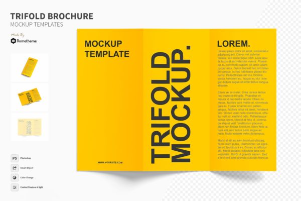 三折页企业传单设计效果图样机模板 Trifold &#8211; Brochure Mockup Set