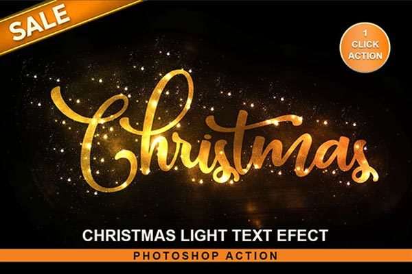 金色圣诞灯祝福文字效果的PS动作下载 Christmas Text Effect Photoshop Action [atn]