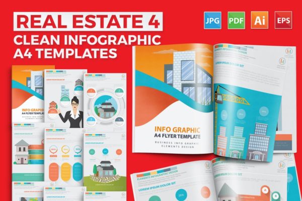 房地产开发流程信息图表设计素材 Real estate 4 infographic Design
