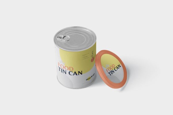 中型食物罐头外观设计样机模板 Food Tin Can Mockup Medium Size &#8211; Round