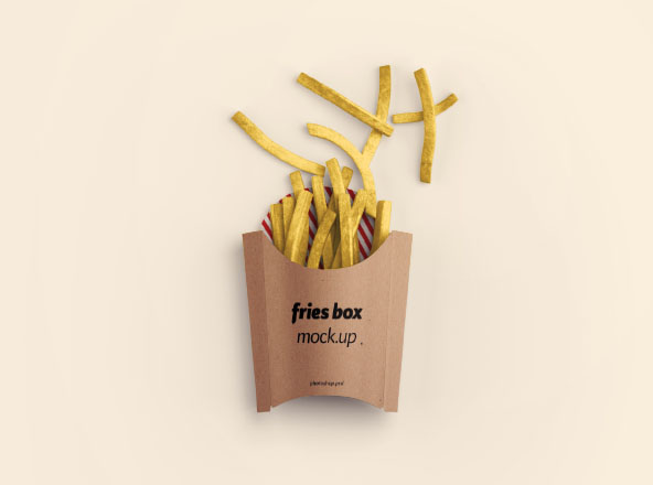 薯条食品包装盒设计样机模板 Fries Box Mockup