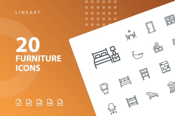 20枚家具主题矢量线性16设计素材网精选图标v1 Furniture Lineart Part 1